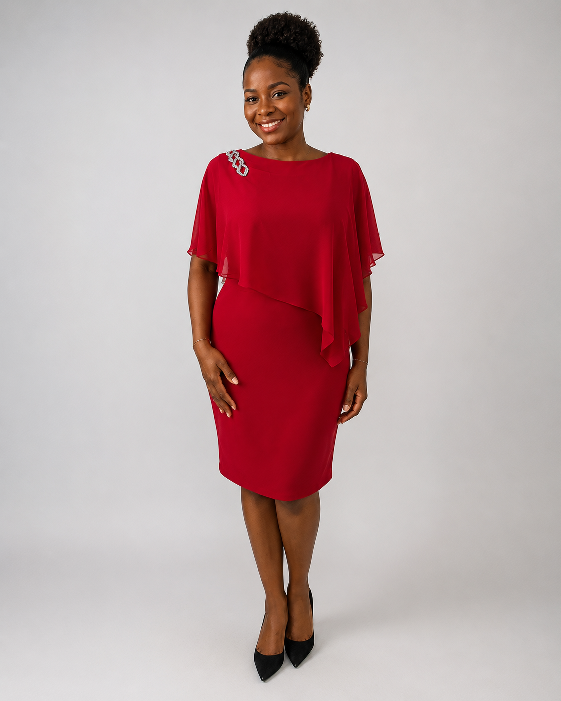 Red chiffon sheath dress