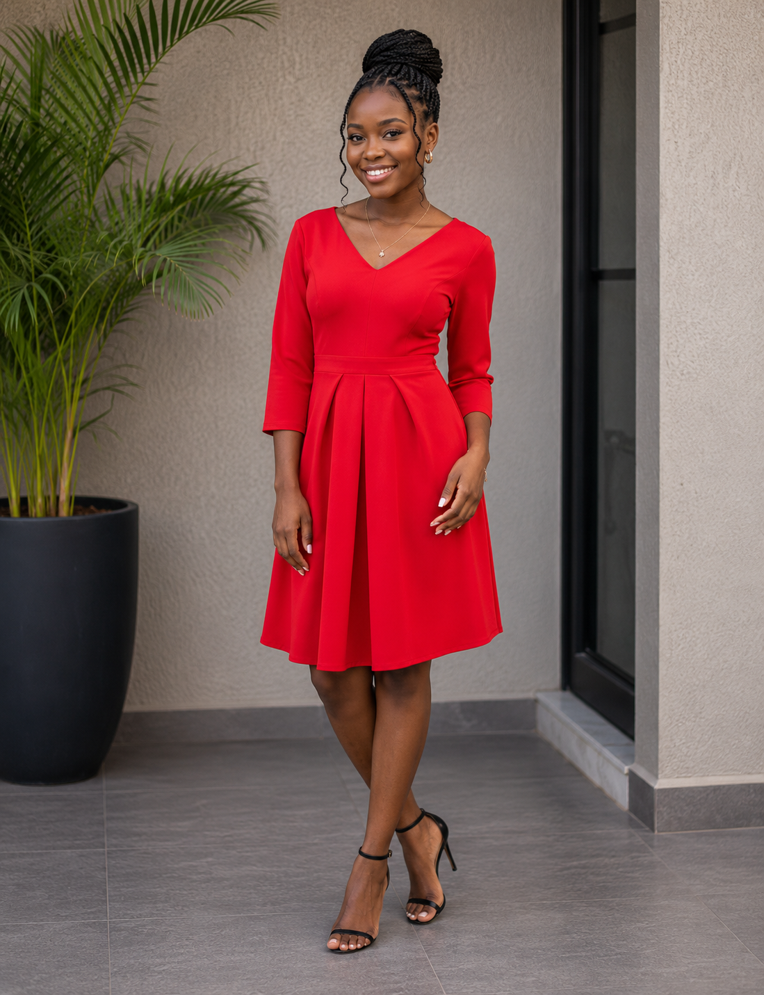 Red Flare Midi Dress